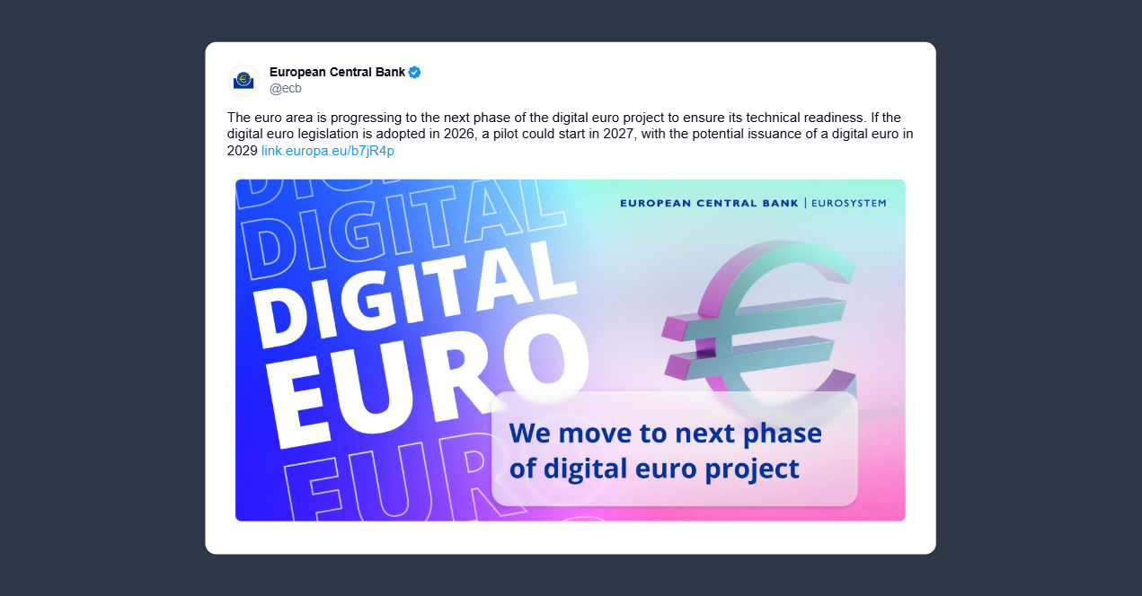 Banca centrale europea: area euro avanza alla fase successiva del progetto per l’euro digitale