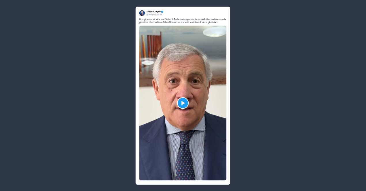 Tajani: Parlamento approva in via definitiva la riforma della giustizia