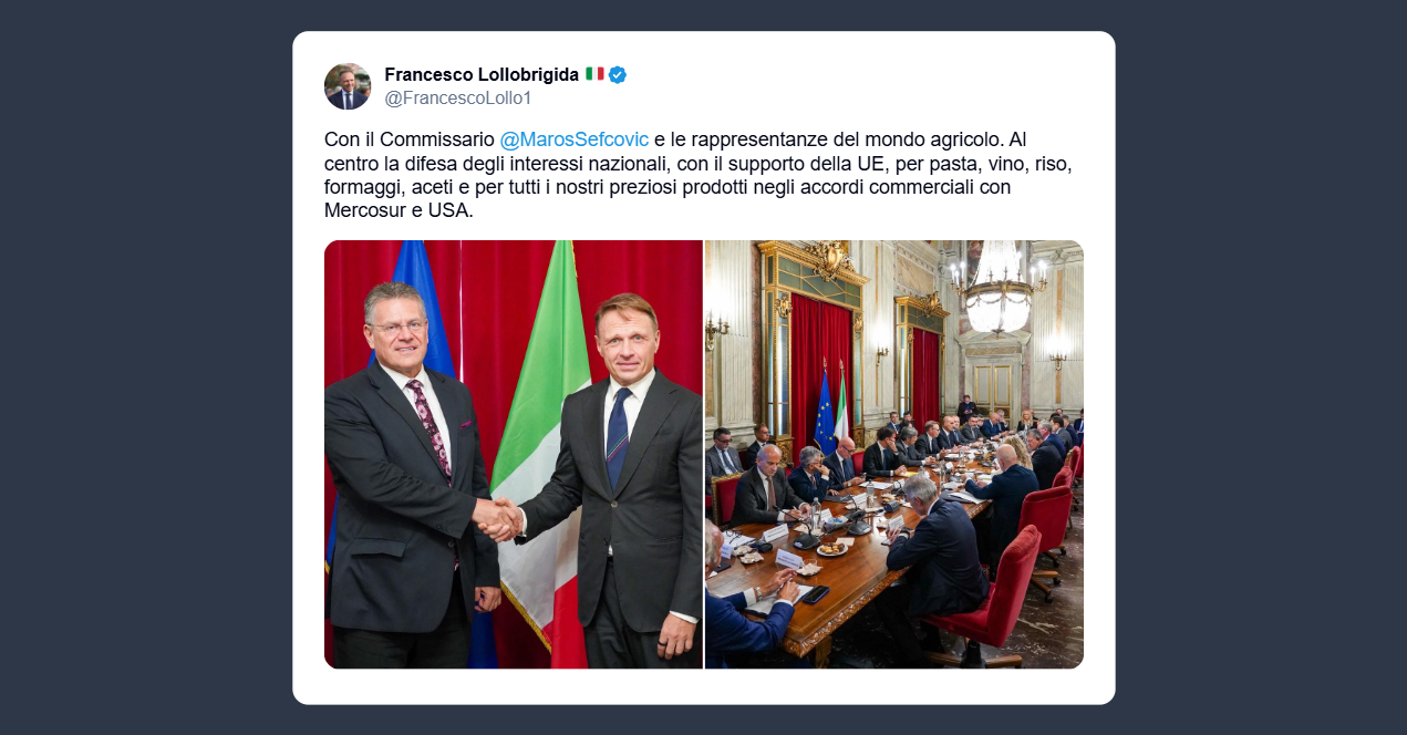 Lollobrigida: difesa degli interessi nazionali per tutti i nostri preziosi prodotti